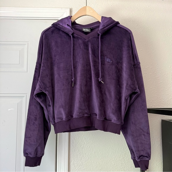 kin apparel Tops - KIN APPAREL purple knit suede velour velvet boxy oversized cropped hoodie